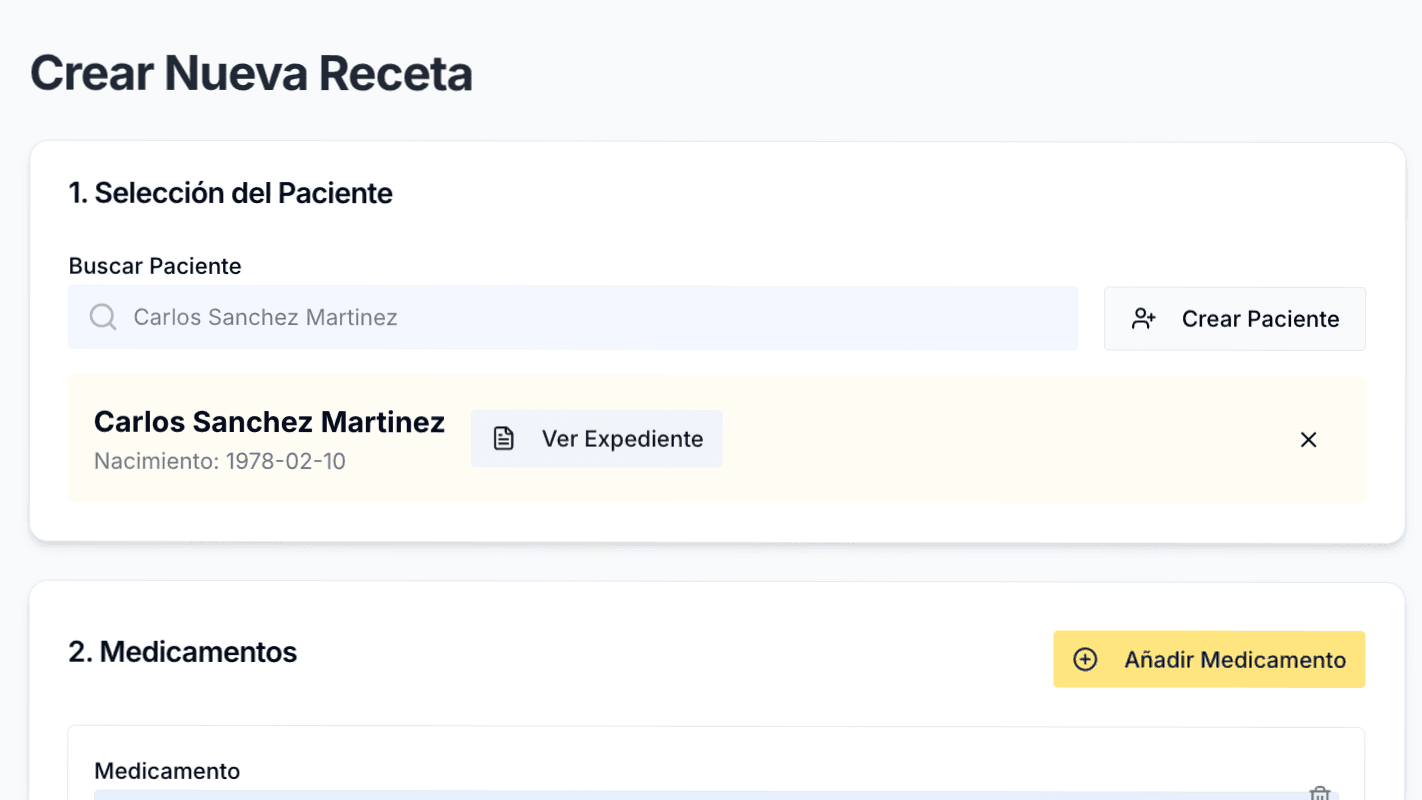 Panel de MediScript Pro mostrando una receta digital
